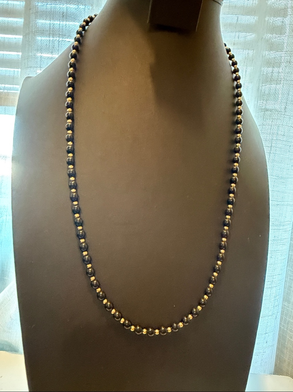 Vintage Monet Black & Gold Beaded Long Strand Necklace 27”